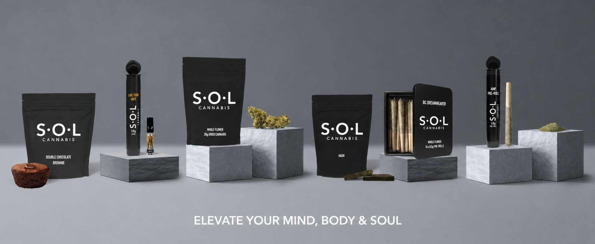 SOL Cannabis product lineup — Elevate Your Mind, Body & Soul