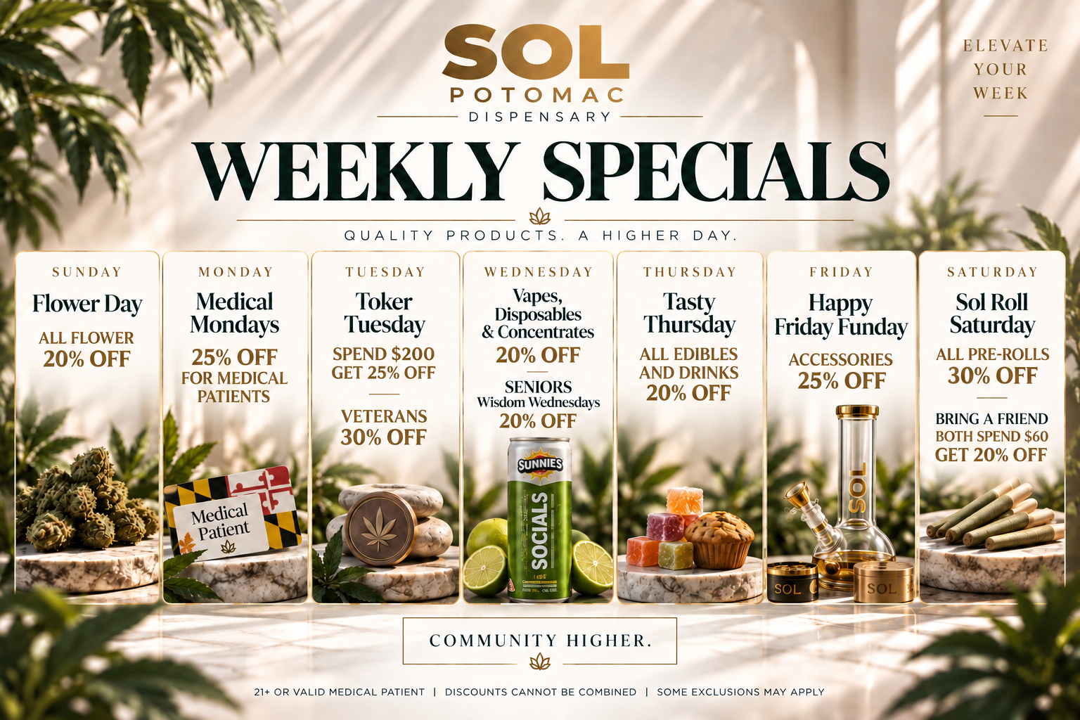 SOL Potomac weekly cannabis specials for every day of the week